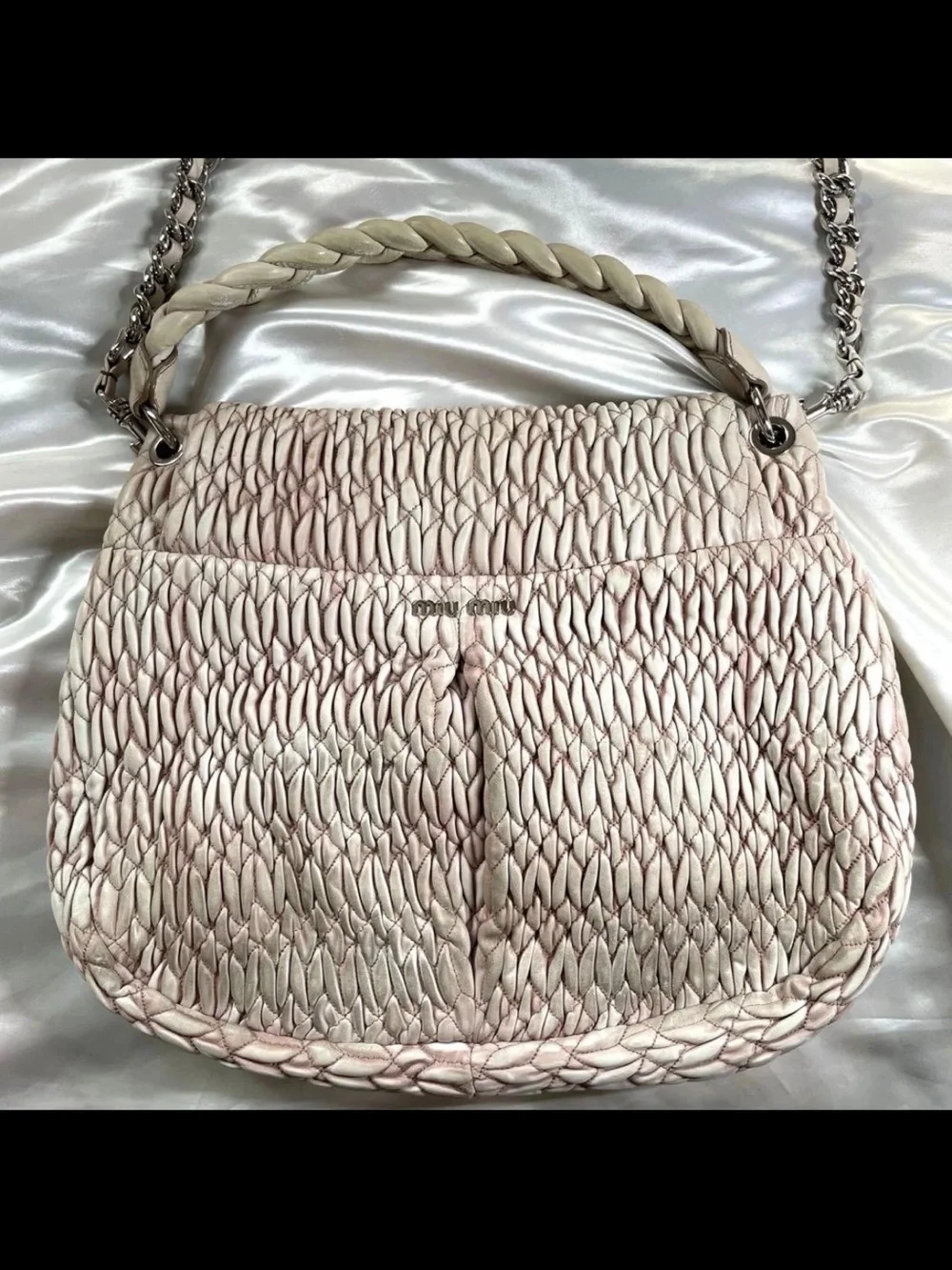 Miu Miu Pale Pink Quilted Braided-Handle Shoulder Bag